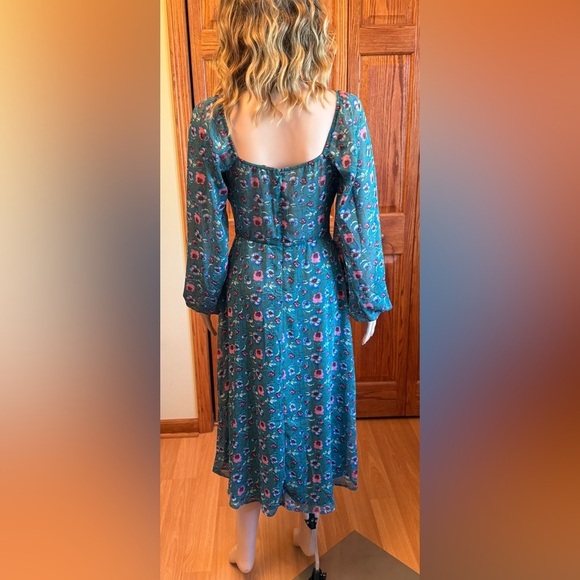 Francesca's Collections Green Boho Cottage Dress Size Small No Stretch Midi Zip - Picture 9 of 15